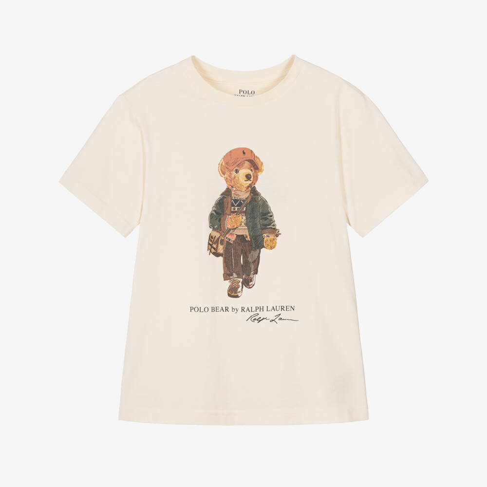Ralph Lauren-Boys Cream Polo Bear T-Shirt in Cotton Jersey | Childrensalon