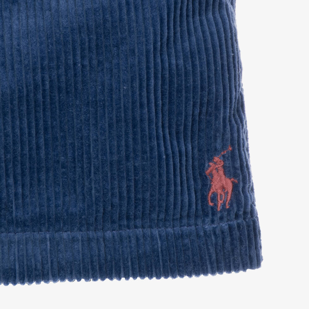 Ralph Lauren-Boys Dark Blue Cotton Corduroy Shorts with Pony Logo | Childrensalon