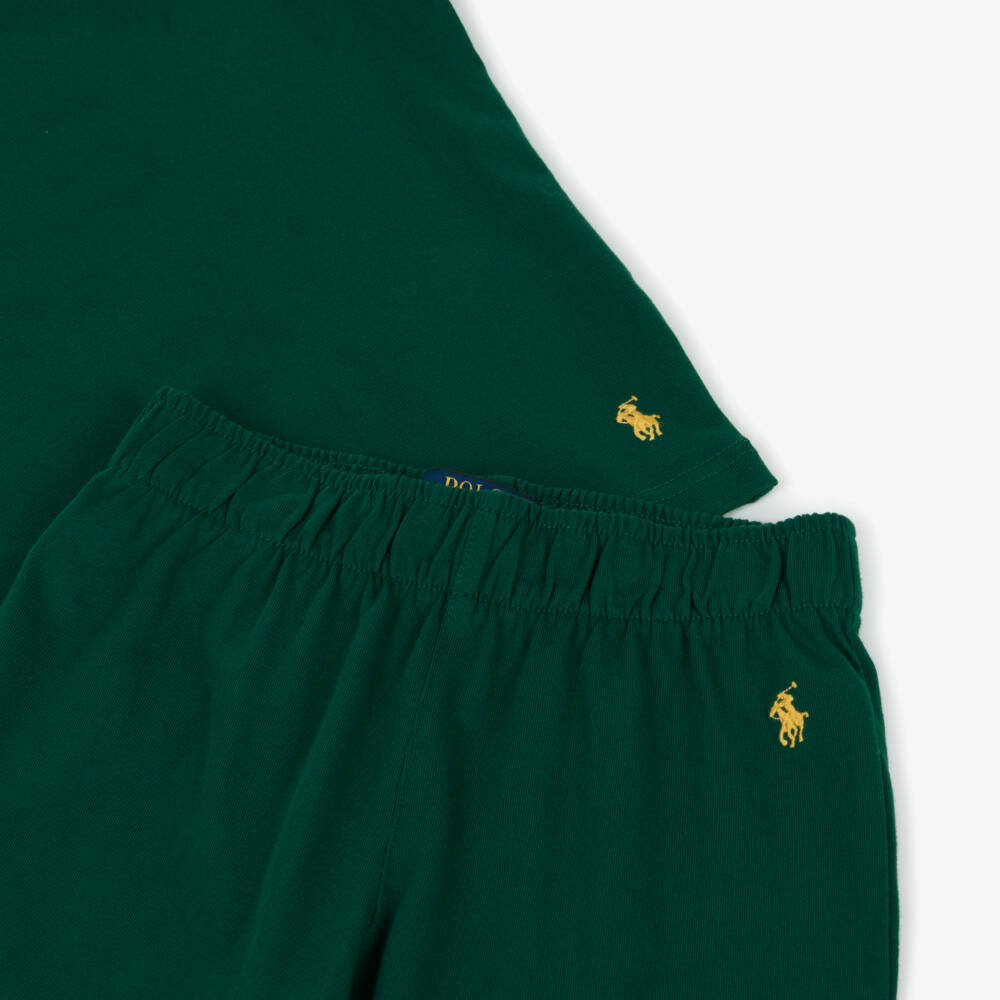 Ralph Lauren-Пижама из хлопка тёмно-зелёная с логотипом Пони для мальчиков | Childrensalon