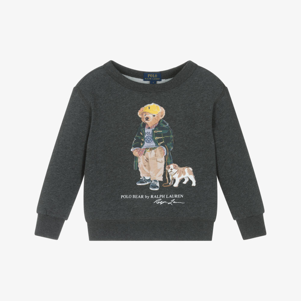 Ralph Lauren-Boys Dark Grey Marl Polo Bear Sweatshirt | Childrensalon