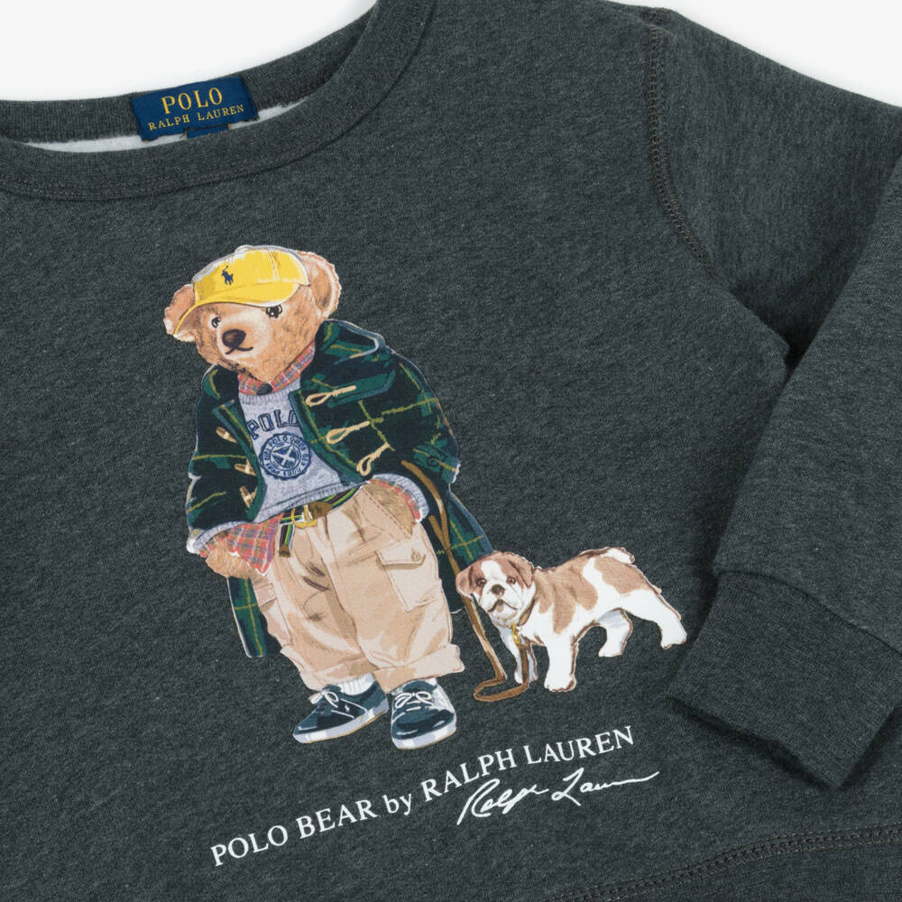 Ralph Lauren-Boys Dark Grey Marl Polo Bear Sweatshirt | Childrensalon