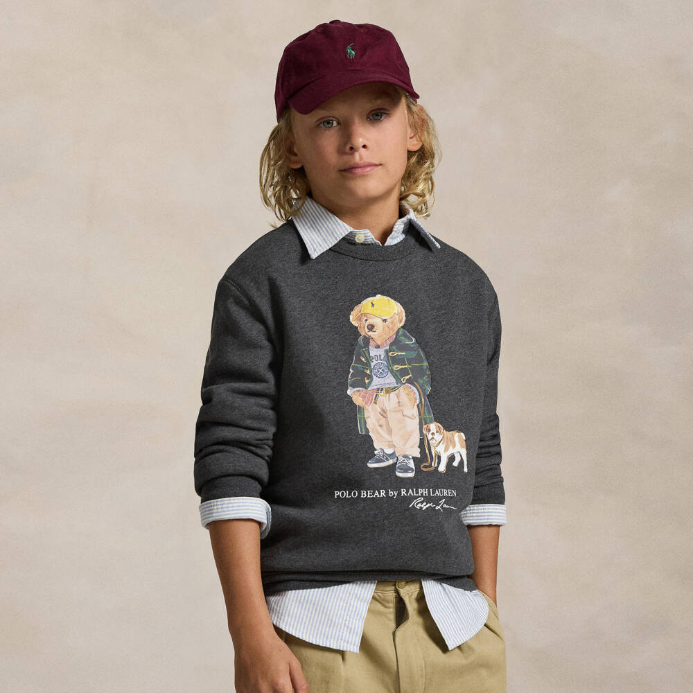 Ralph Lauren-Boys Dark Grey Marl Polo Bear Sweatshirt | Childrensalon