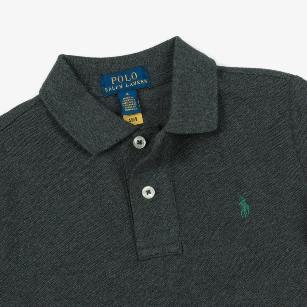 Ralph Lauren-Рубашка поло с коротким рукавом из хлопка серая для мальчиков | Childrensalon