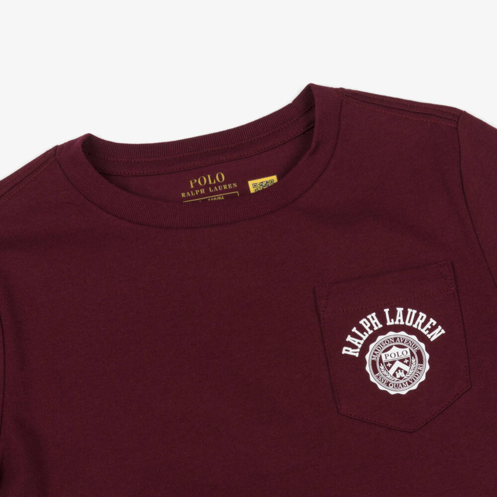 Ralph Lauren-Boys Dark Maroon Red Cotton T-Shirt | Childrensalon