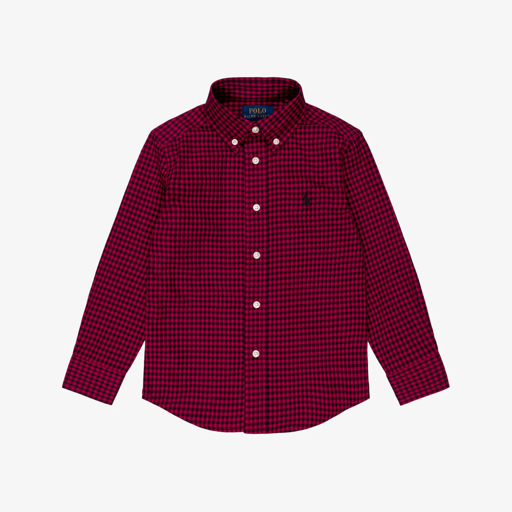 Ralph Lauren-Boys Dark Red Checked Cotton Shirt | Childrensalon