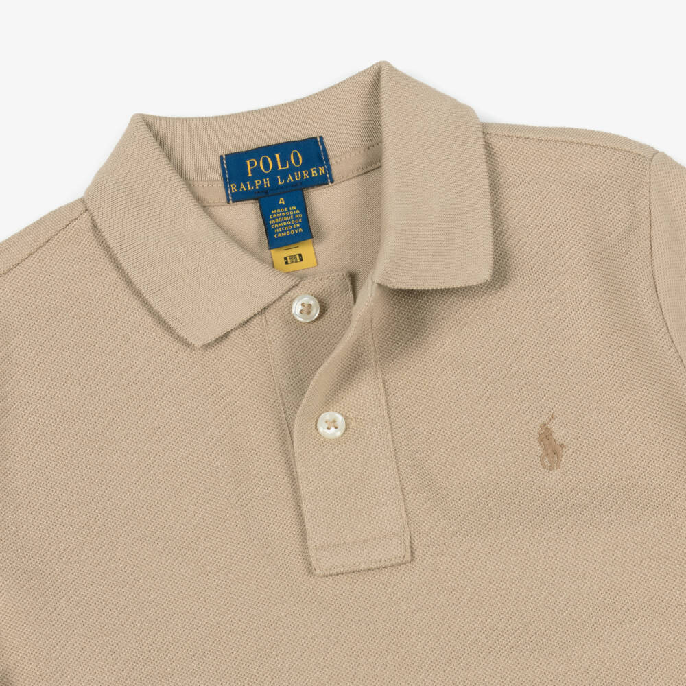 Ralph Lauren-Boys Fawn Beige Short-Sleeve Cotton Polo Shirt | Childrensalon