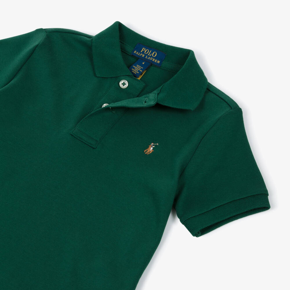 Ralph Lauren-Boys Forest Green Cotton Jersey Polo Shirt | Childrensalon