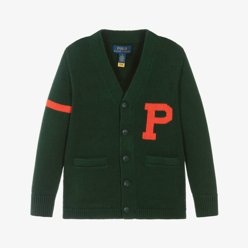 Ralph Lauren-Boys Forest Green Knitted Cotton Cardigan | Childrensalon