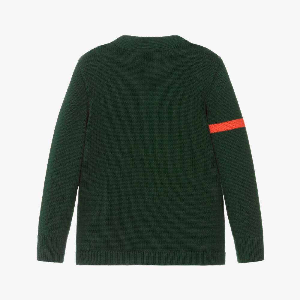 Ralph Lauren-كارديغان قطن محبوك لون أخضر غامق للأولاد | Childrensalon