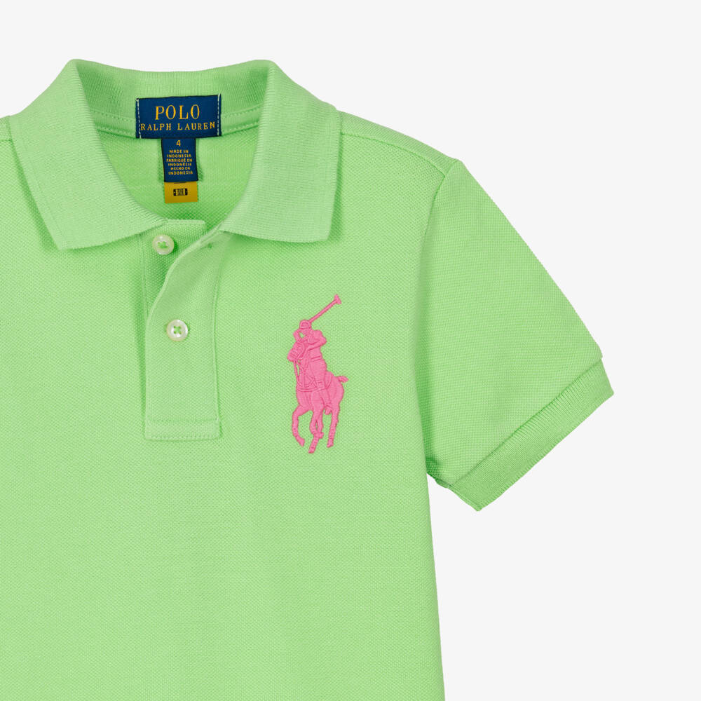 Ralph Lauren-Boys Green Big Pony Cotton Piqué Polo Shirt | Childrensalon