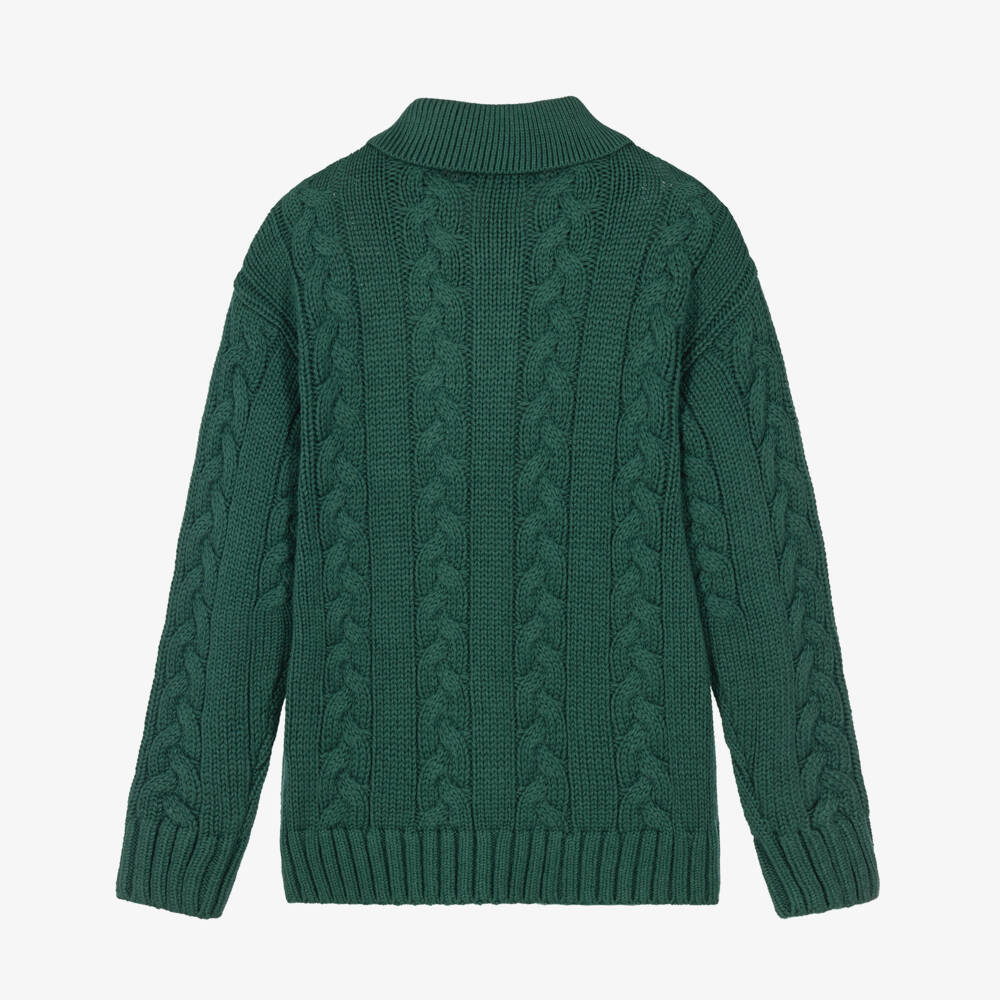 Ralph Lauren-Boys Green Cable-Knit Polo Sweater | Childrensalon