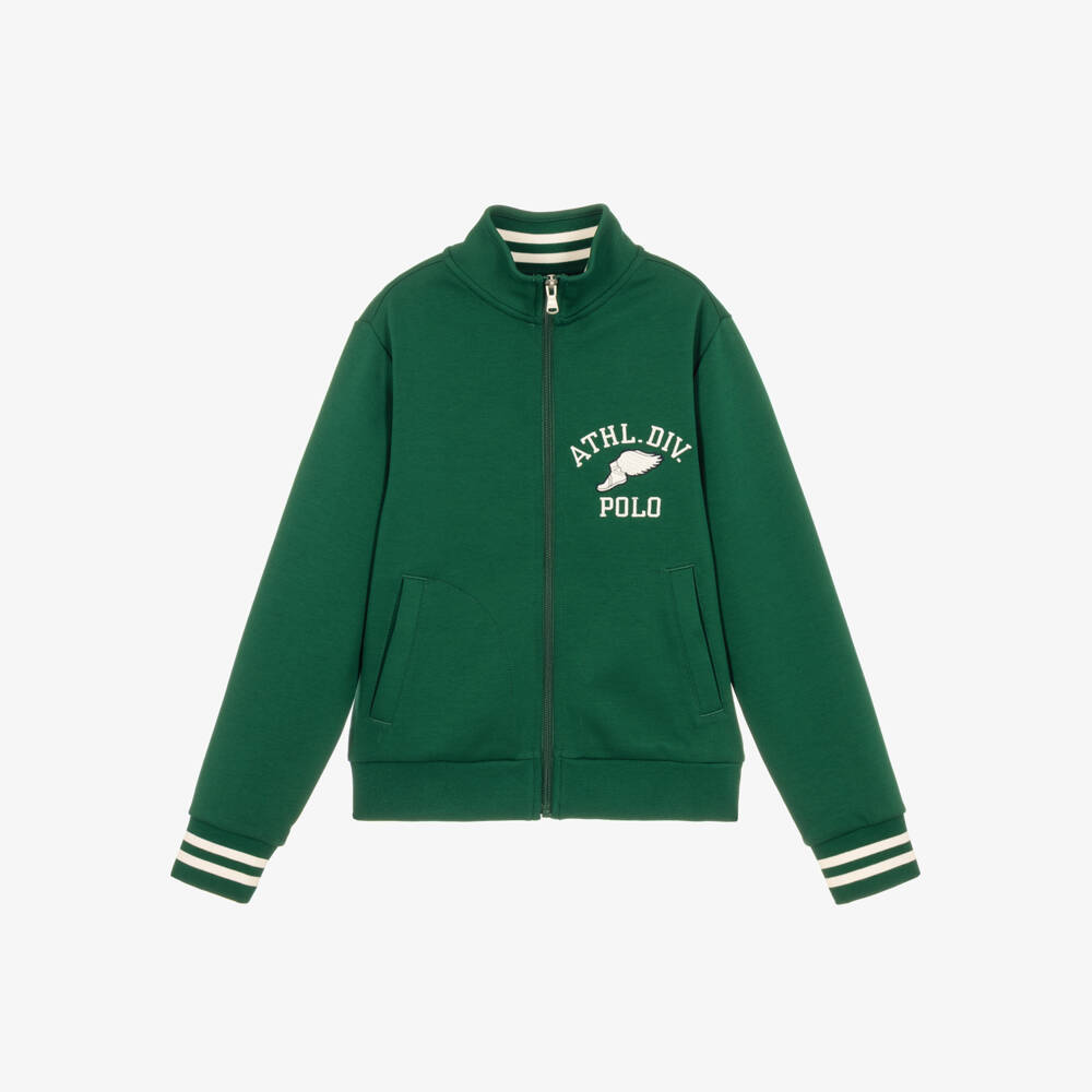 Ralph Lauren-Boys Green Cotton-Blend Zip-Up Top | Childrensalon