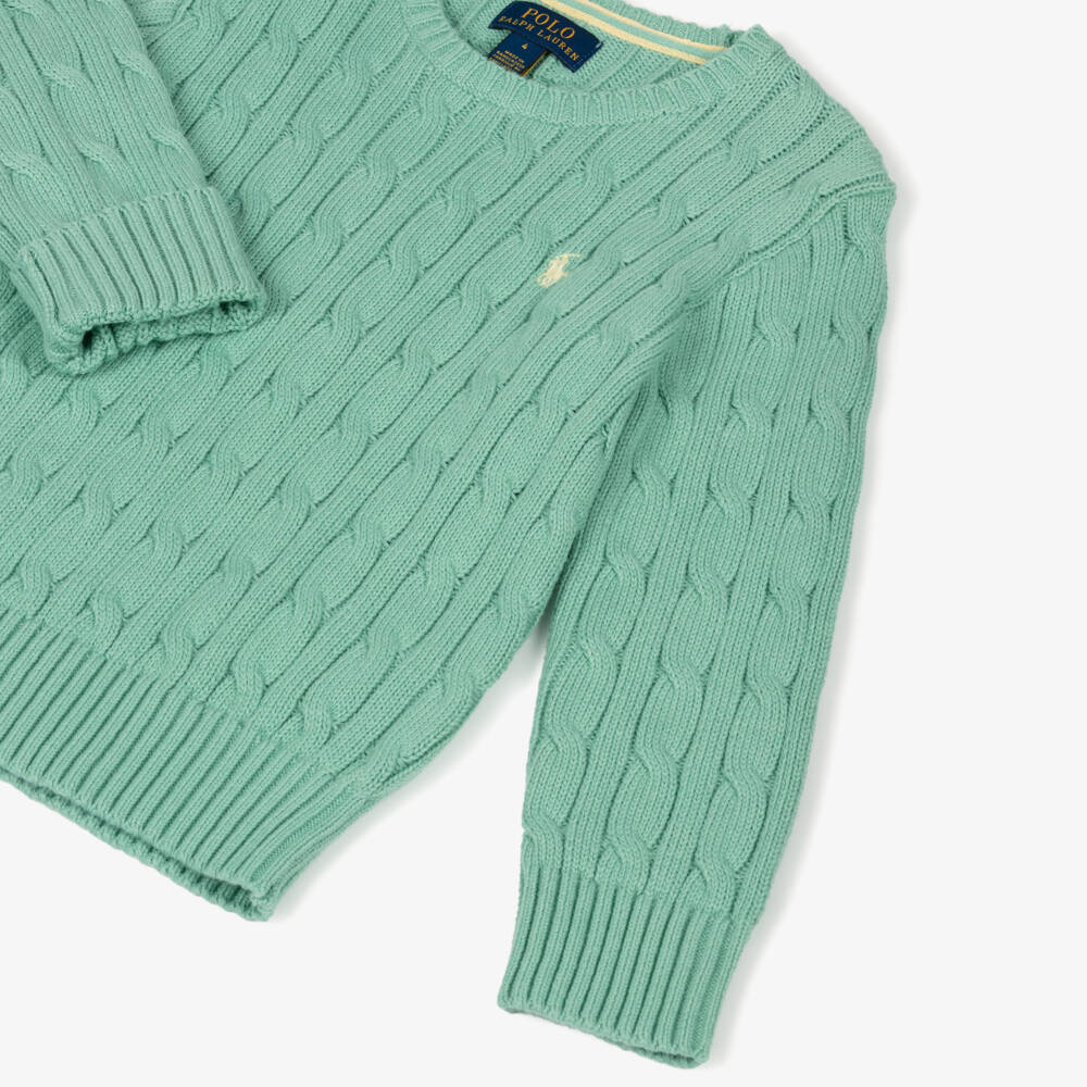 Ralph Lauren-Boys Green Cotton Cable Knit Sweater | Childrensalon