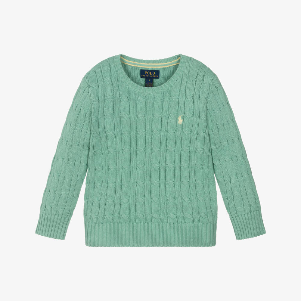 Ralph Lauren-Boys Green Cotton Cable Knit Sweater | Childrensalon