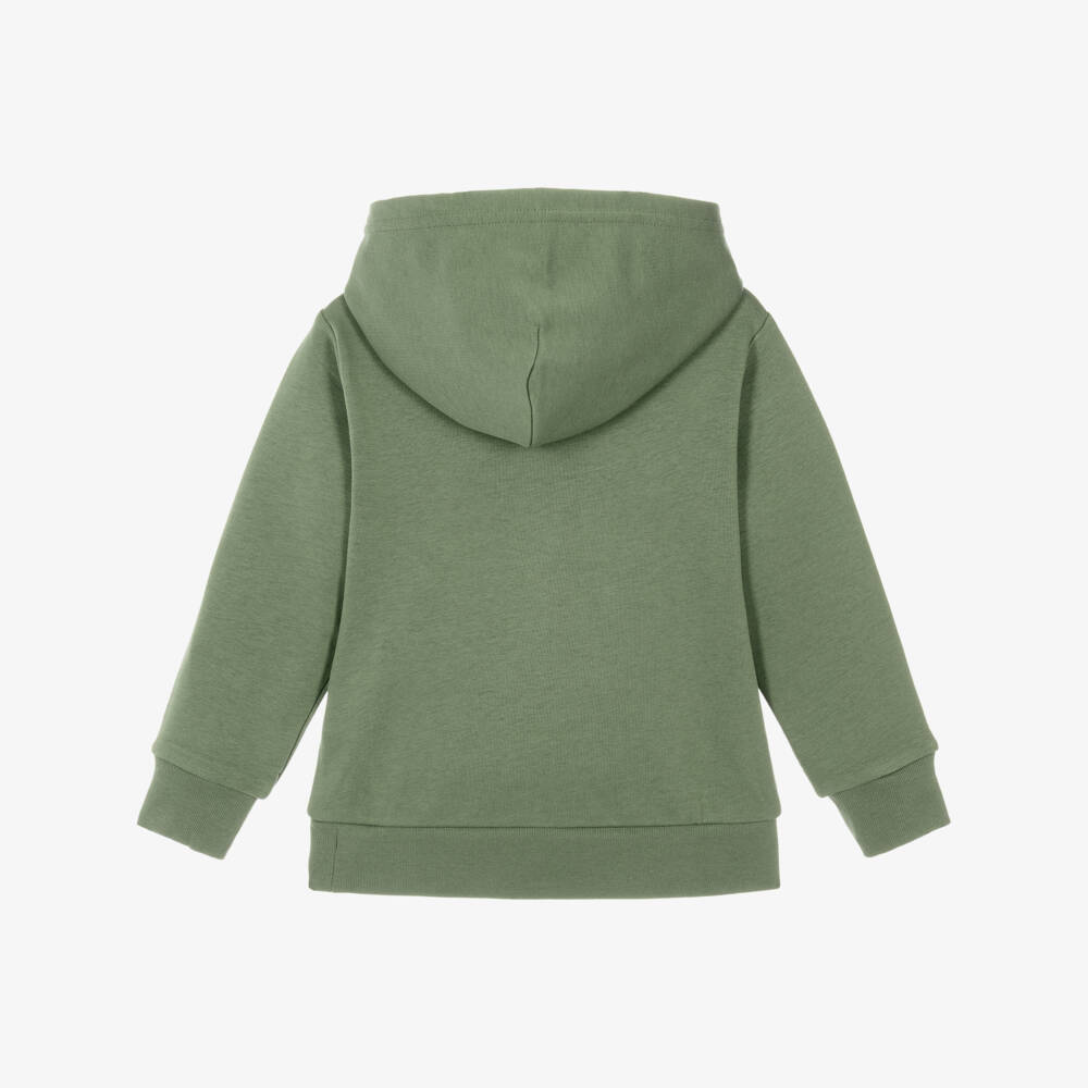 Ralph Lauren-Boys Green Cotton Hoodie with Check Polo Logo | Childrensalon