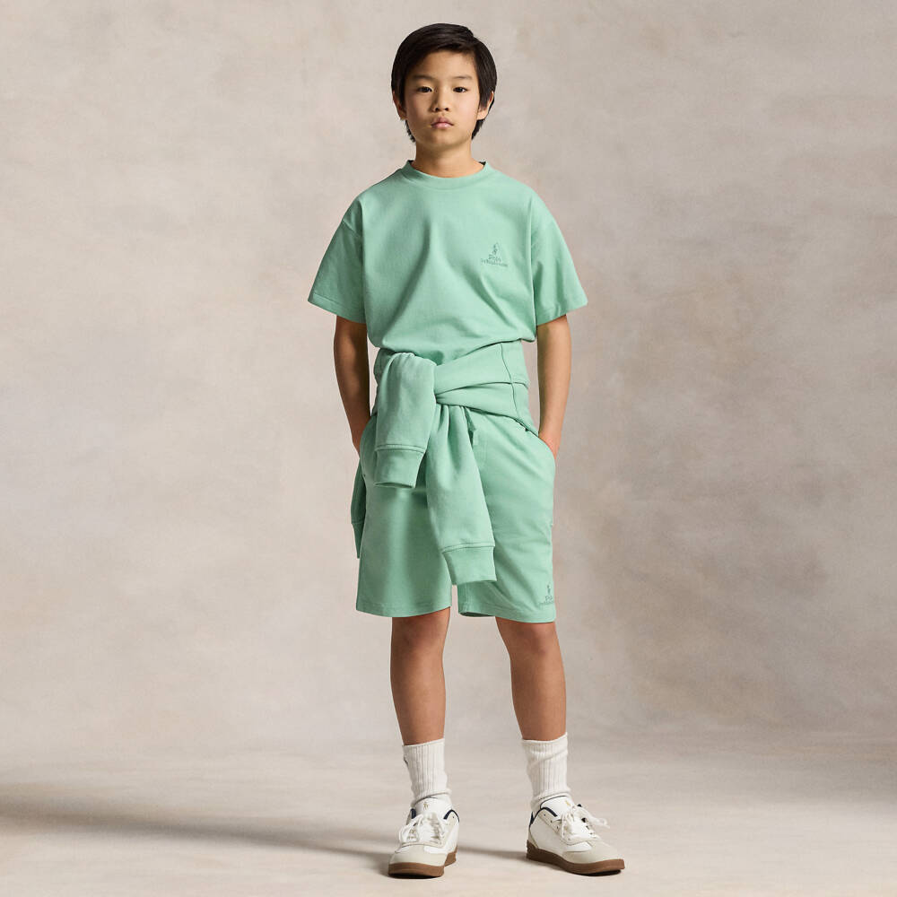 Ralph Lauren-Boys Green Cotton Jersey Drawstring Shorts | Childrensalon