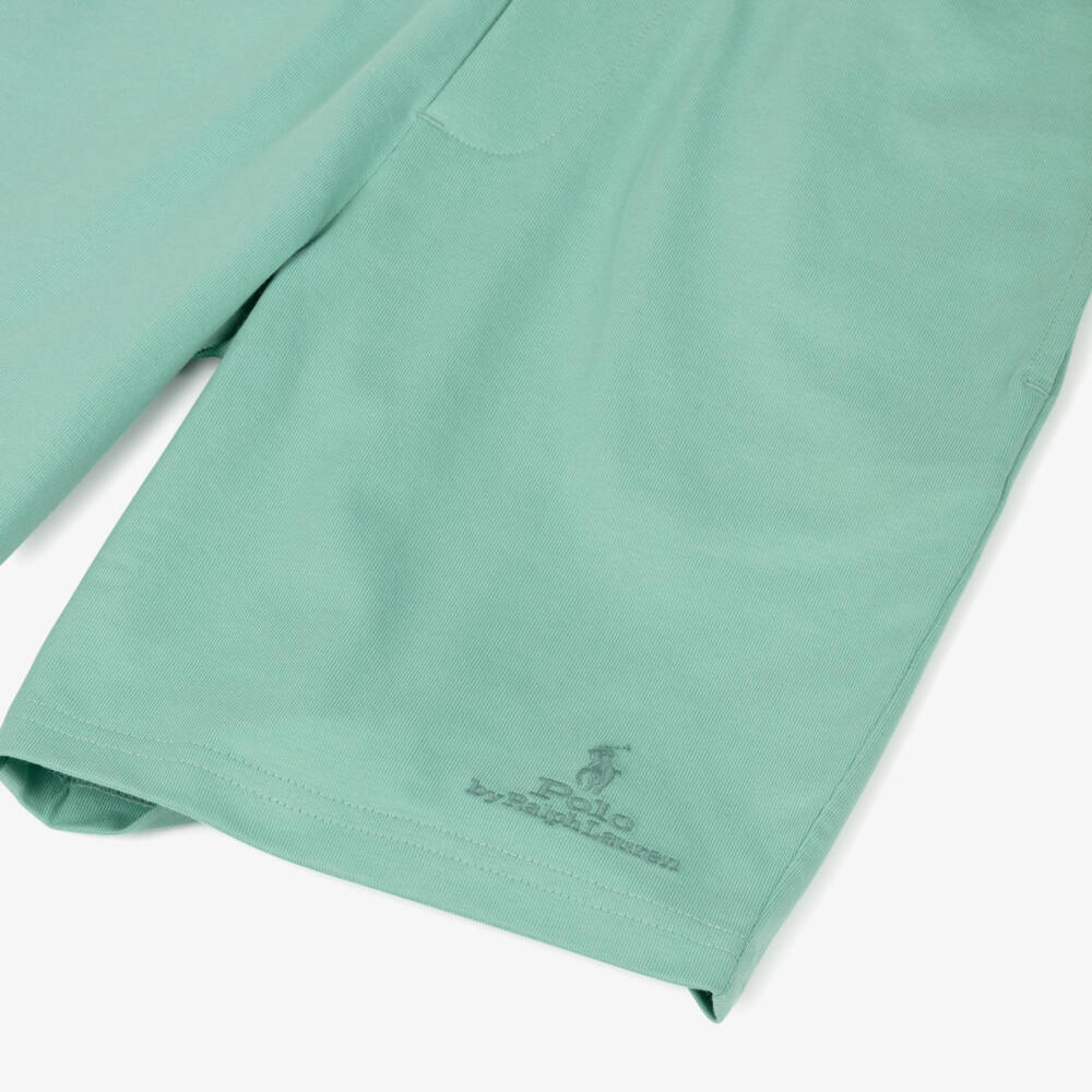 Ralph Lauren-Boys Green Cotton Jersey Drawstring Shorts | Childrensalon