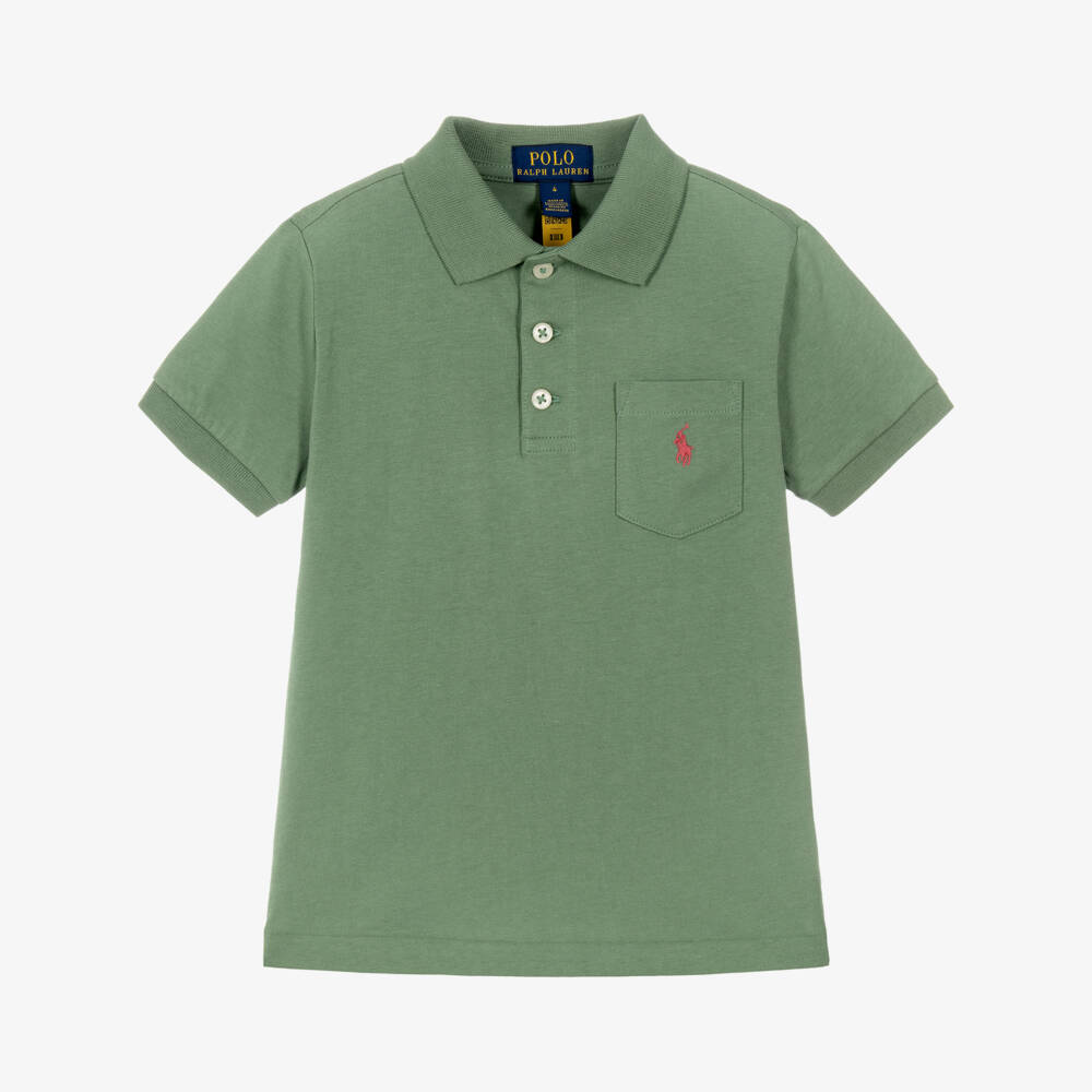 Ralph Lauren-Boys Green Cotton Jersey Polo Shirt with Pony Logo | Childrensalon