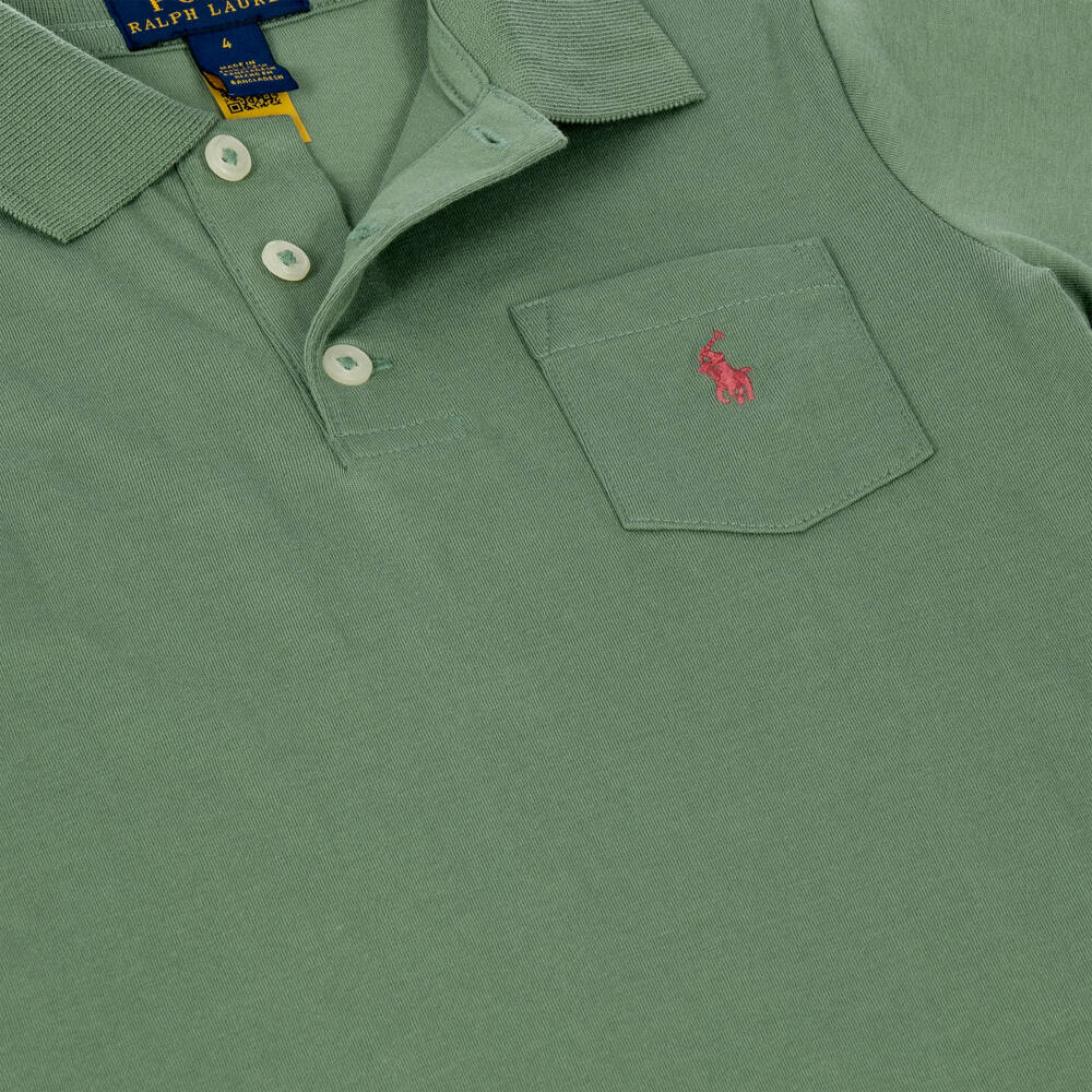 Ralph Lauren-Boys Green Cotton Jersey Polo Shirt with Pony Logo | Childrensalon