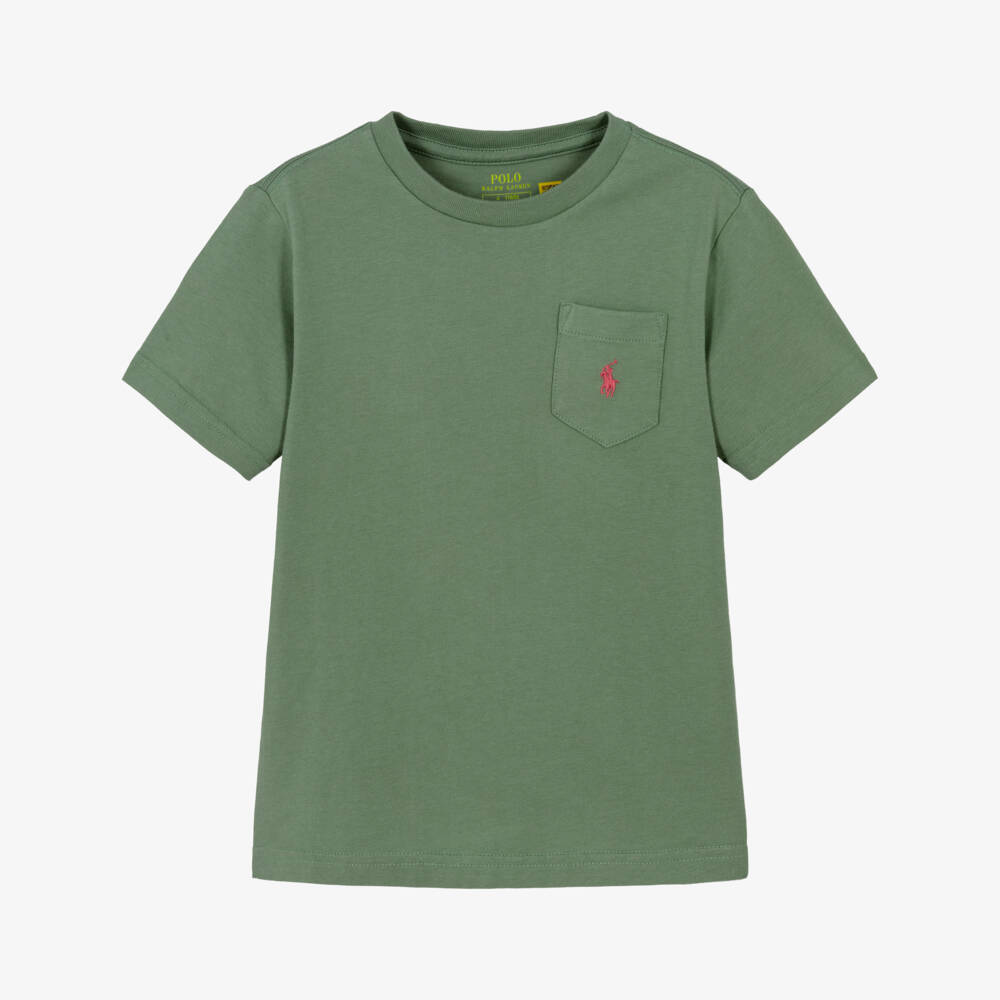Ralph Lauren-Boys Green Cotton Logo Pocket T-Shirt | Childrensalon