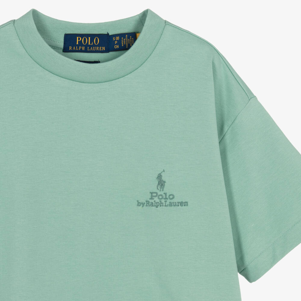 Ralph Lauren-Футболка оверсайз зеленая из хлопка для мальчиков | Childrensalon