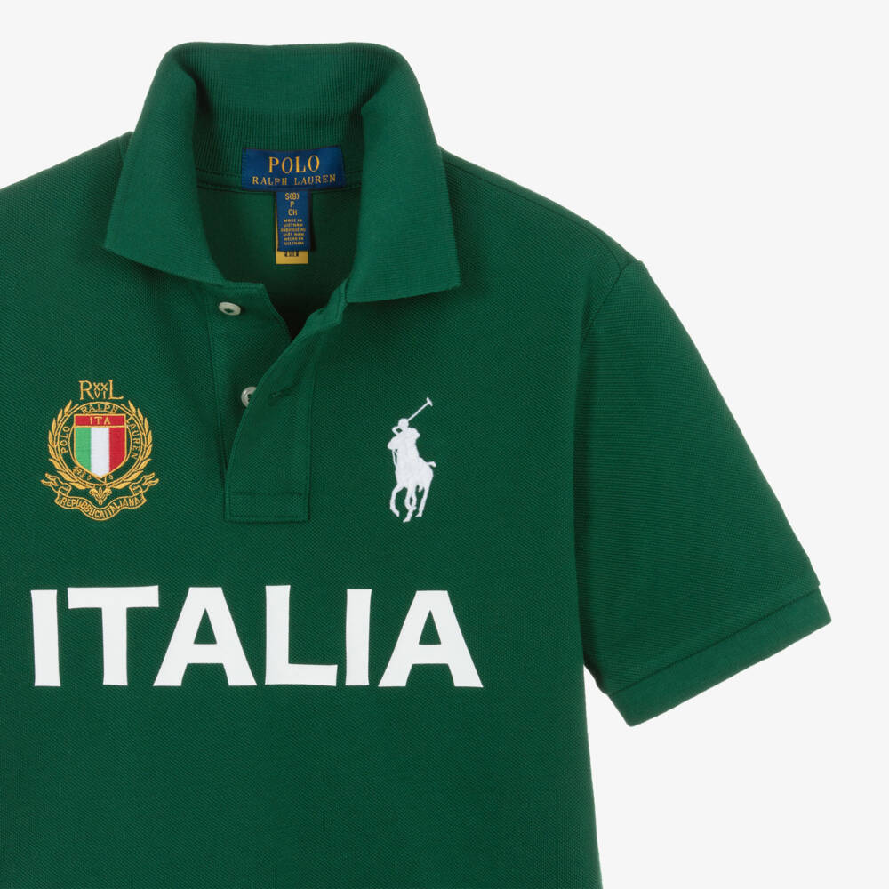 Ralph Lauren-Boys Green Cotton Piqué Italy Polo Shirt | Childrensalon