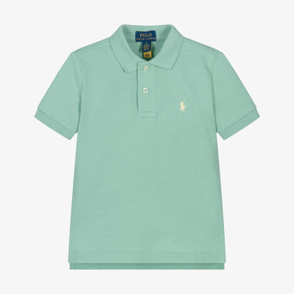 Ralph Lauren-Boys Green Cotton Piqué Polo Shirt with Embroidered Logo | Childrensalon
