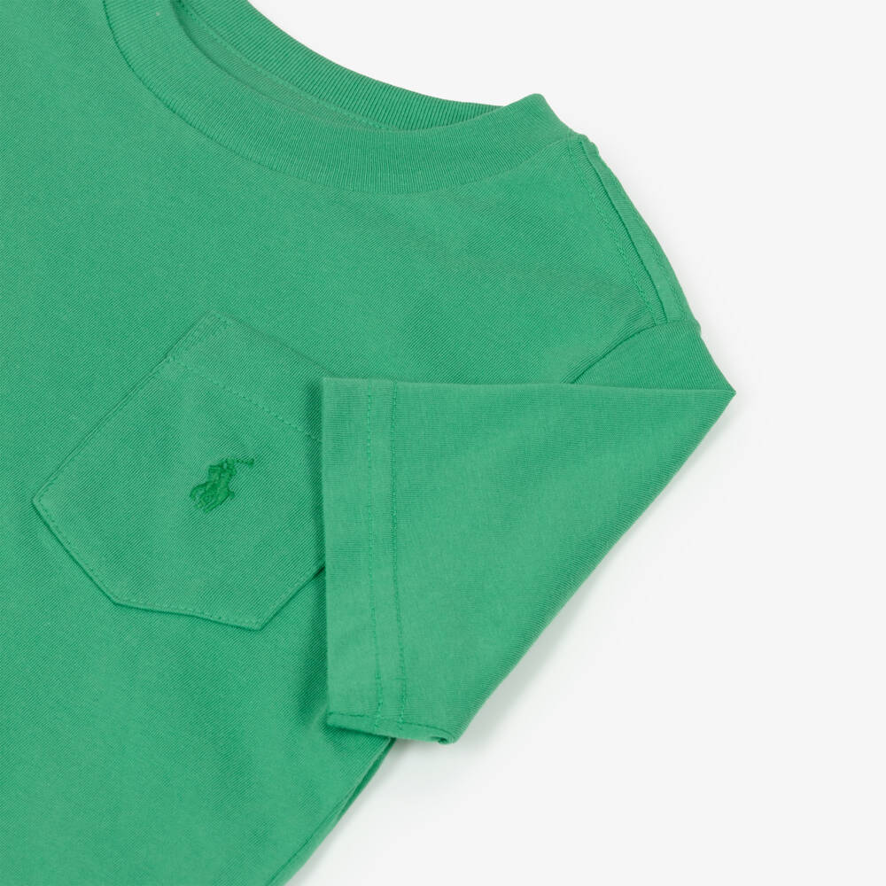 Ralph Lauren-Boys Green Cotton Pocket with Pony Logo T-Shirt | Childrensalon