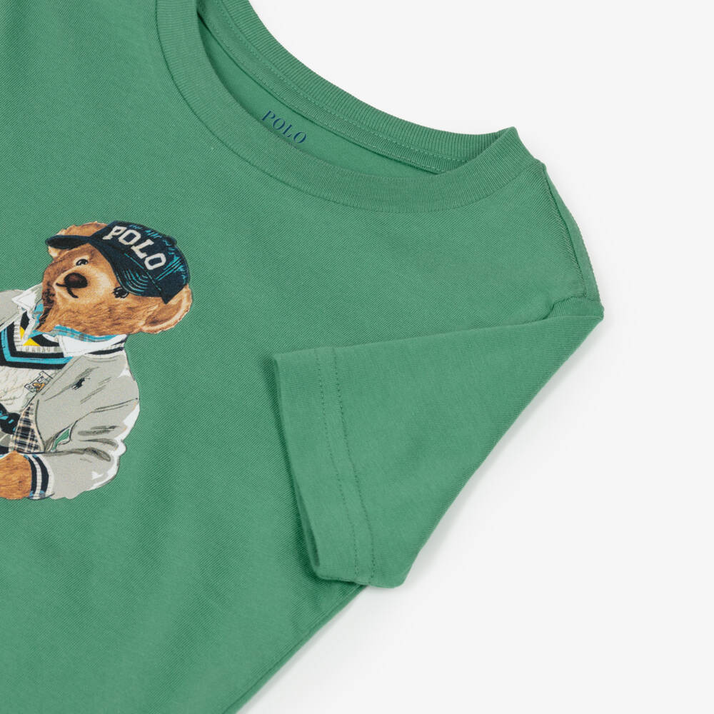 Ralph Lauren-Boys Green Cotton Polo Bear T-Shirt | Childrensalon
