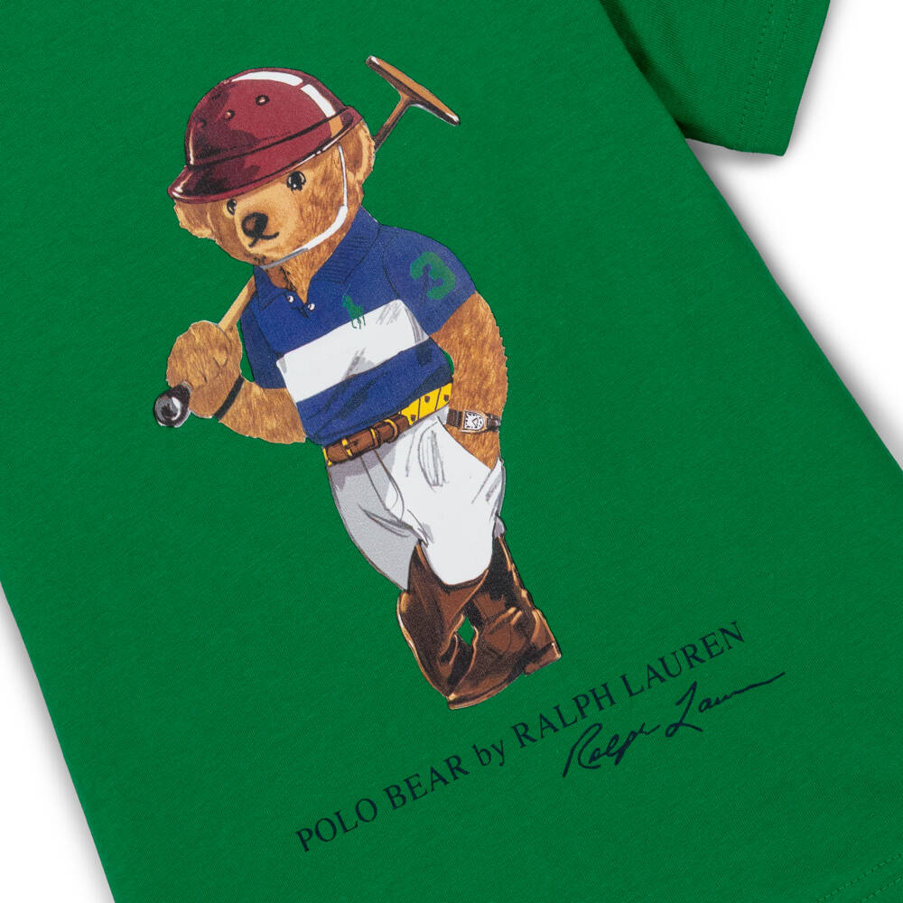 Ralph Lauren-Boys Green Cotton Polo Bear T-Shirt | Childrensalon