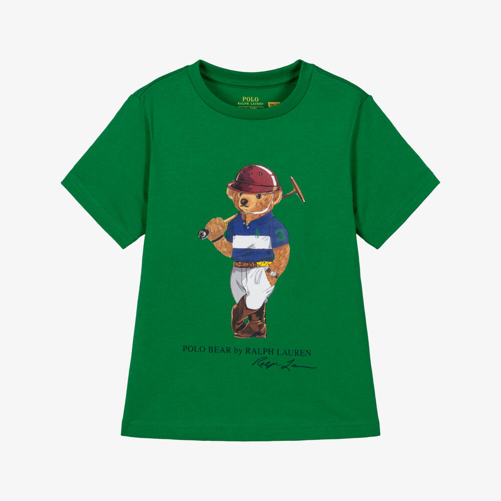 Ralph Lauren-Boys Green Cotton Polo Bear T-Shirt | Childrensalon
