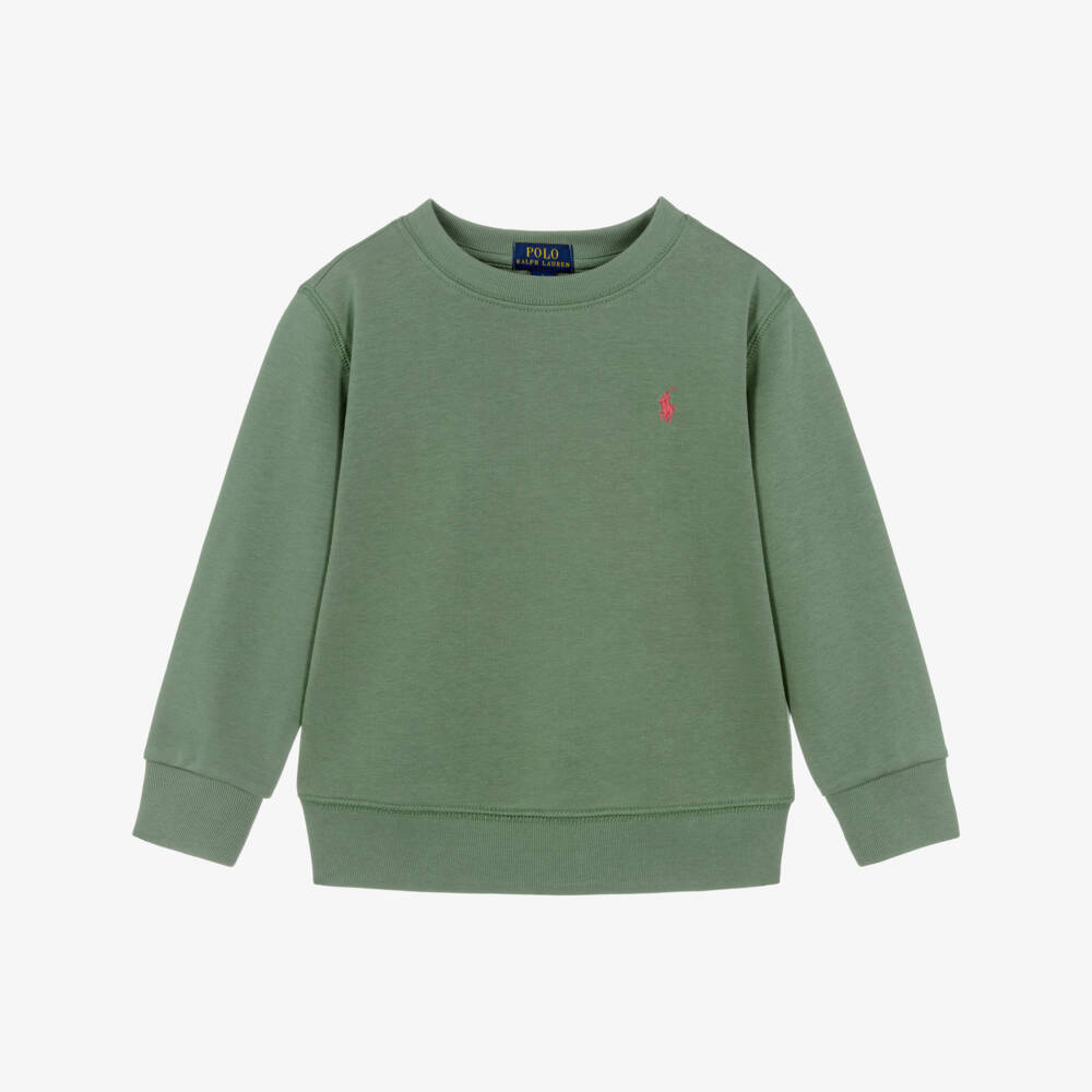 Ralph Lauren-Boys Green Cotton Pony Logo Sweatshirt | Childrensalon