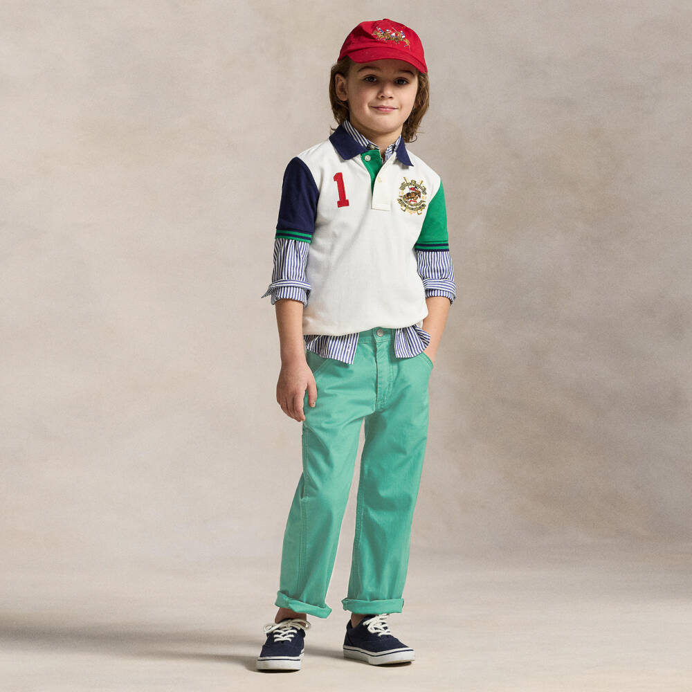 Ralph Lauren-Boys Green Cotton Straight Fit Trousers | Childrensalon