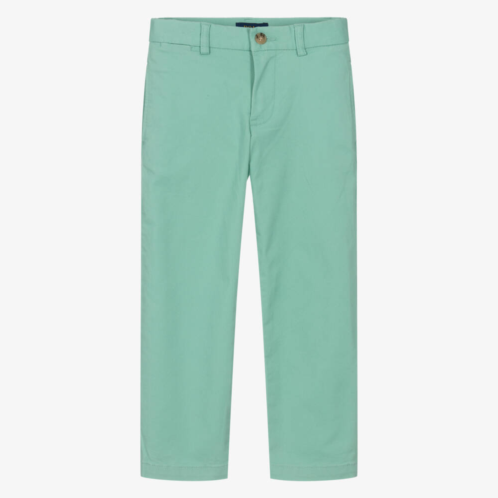 Ralph Lauren-Boys Green Cotton Straight Fit Trousers | Childrensalon