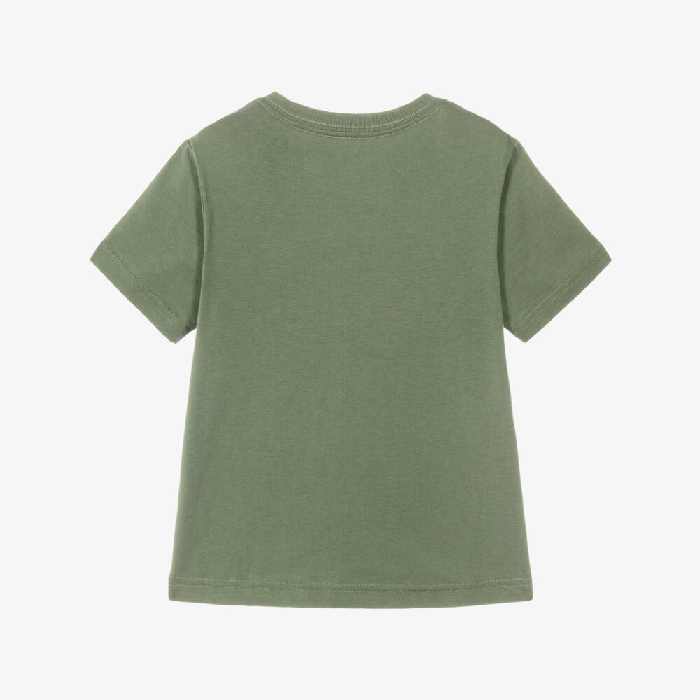 Ralph Lauren-Boys Green Cotton T-Shirt with Check Polo Logo | Childrensalon