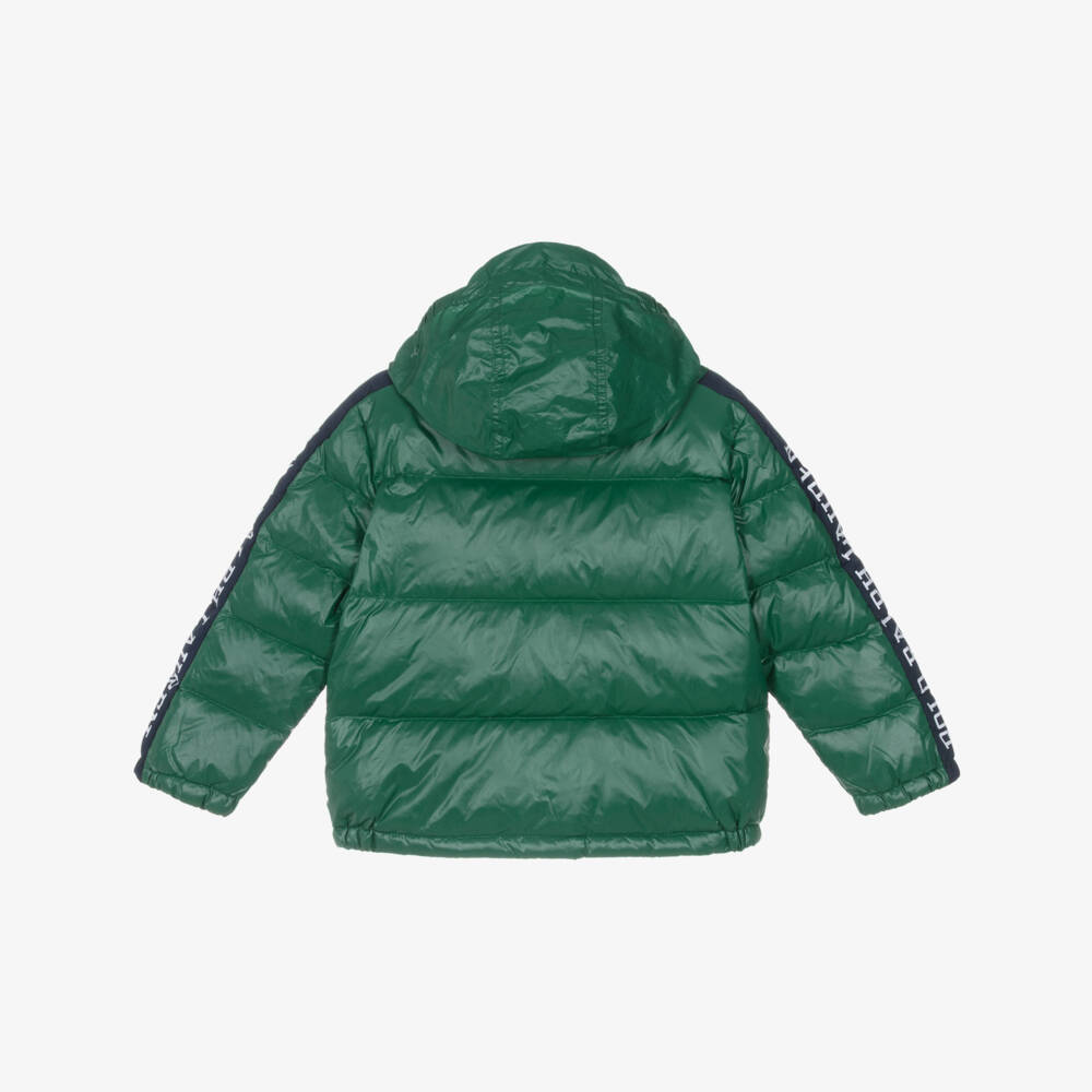 Ralph Lauren-Boys Green Down Puffer Jacket with Foldaway Hood | Childrensalon