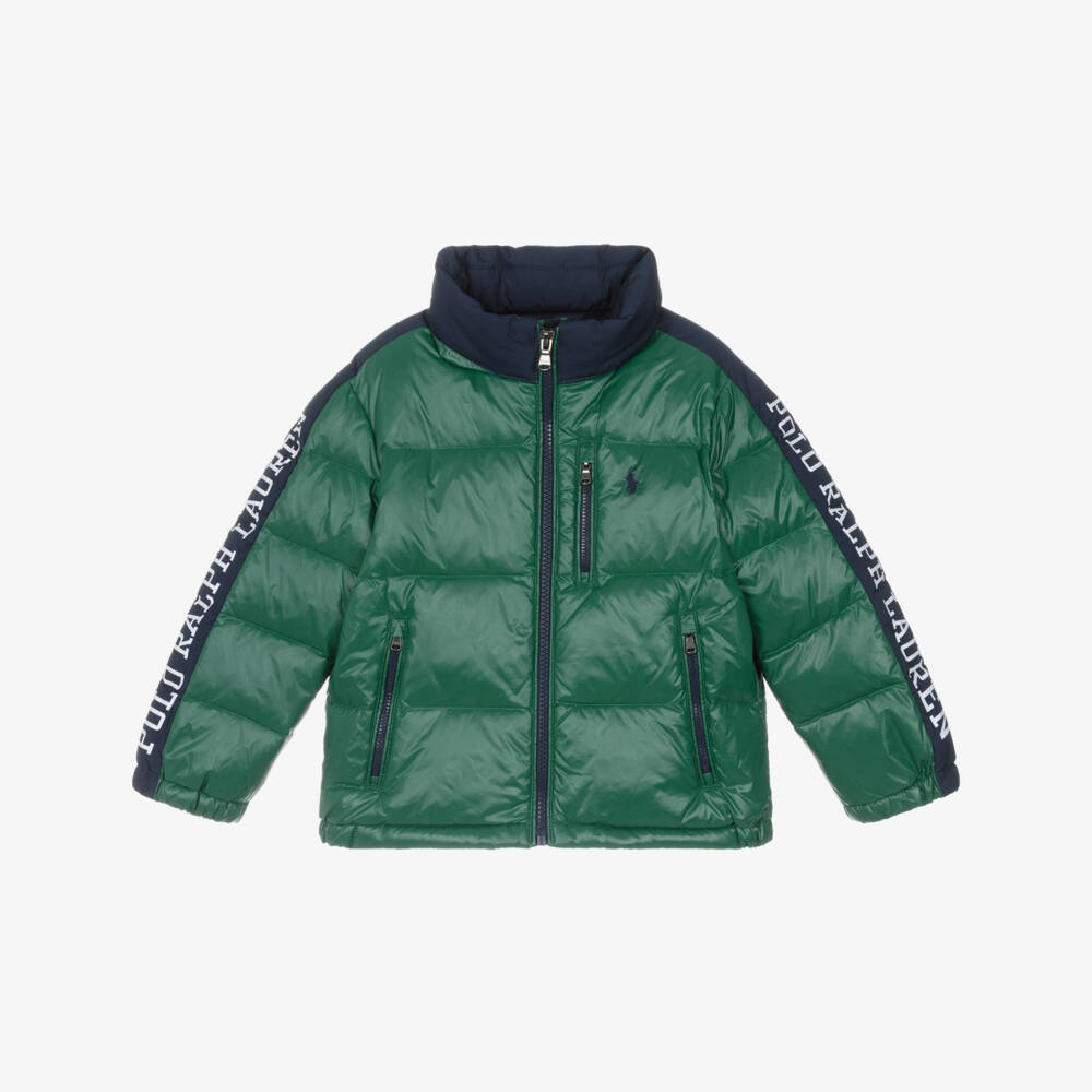 Ralph Lauren-Boys Green Down Puffer Jacket with Foldaway Hood | Childrensalon