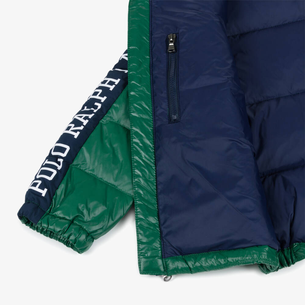 Ralph Lauren-Boys Green Down Puffer Jacket with Foldaway Hood | Childrensalon