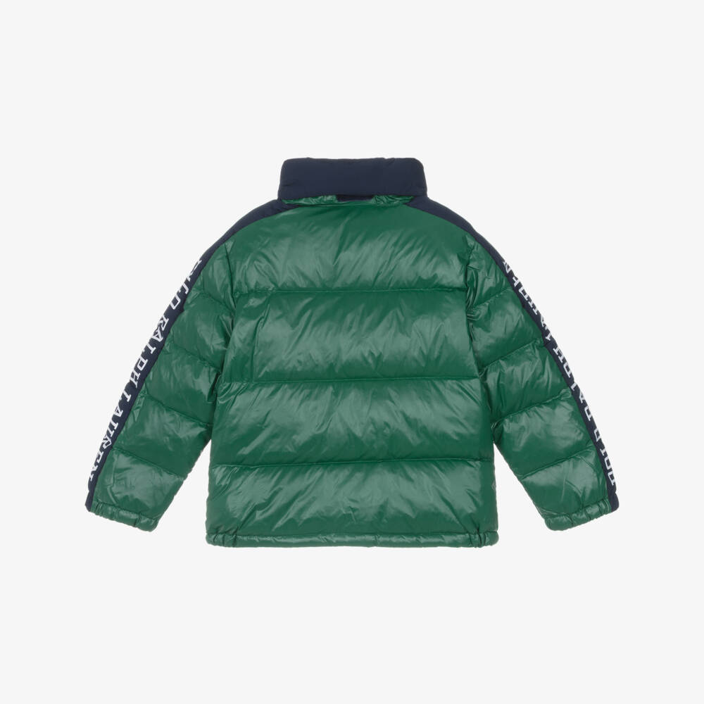 Ralph Lauren-Boys Green Down Puffer Jacket with Foldaway Hood | Childrensalon
