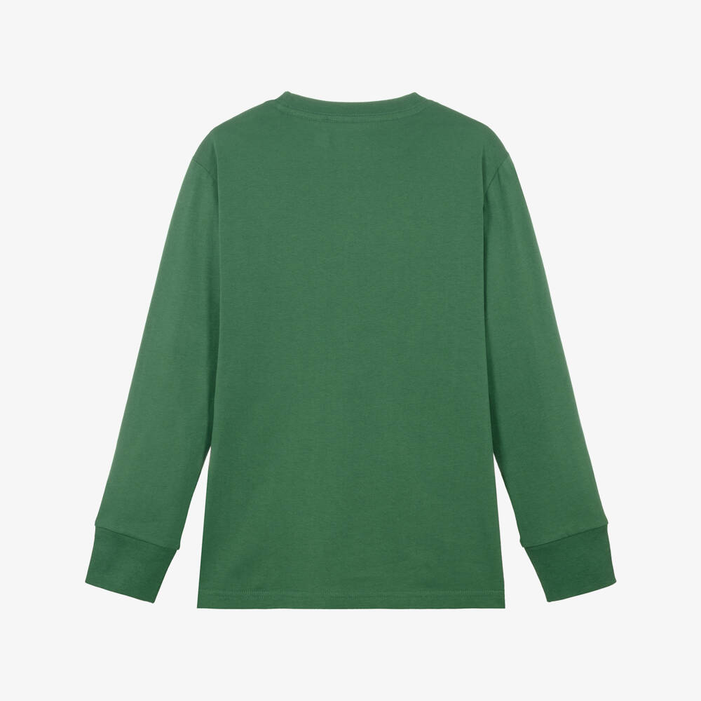 Ralph Lauren-Boys Green Long-Sleeved Cotton Top with Pony Logo | Childrensalon