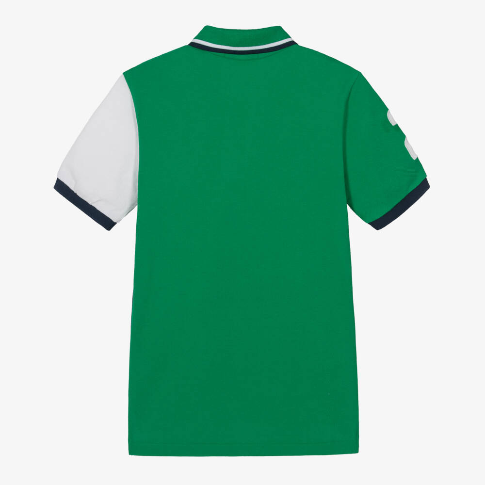 Ralph Lauren-Boys Green & Navy Blue Piqué Polo Shirt | Childrensalon