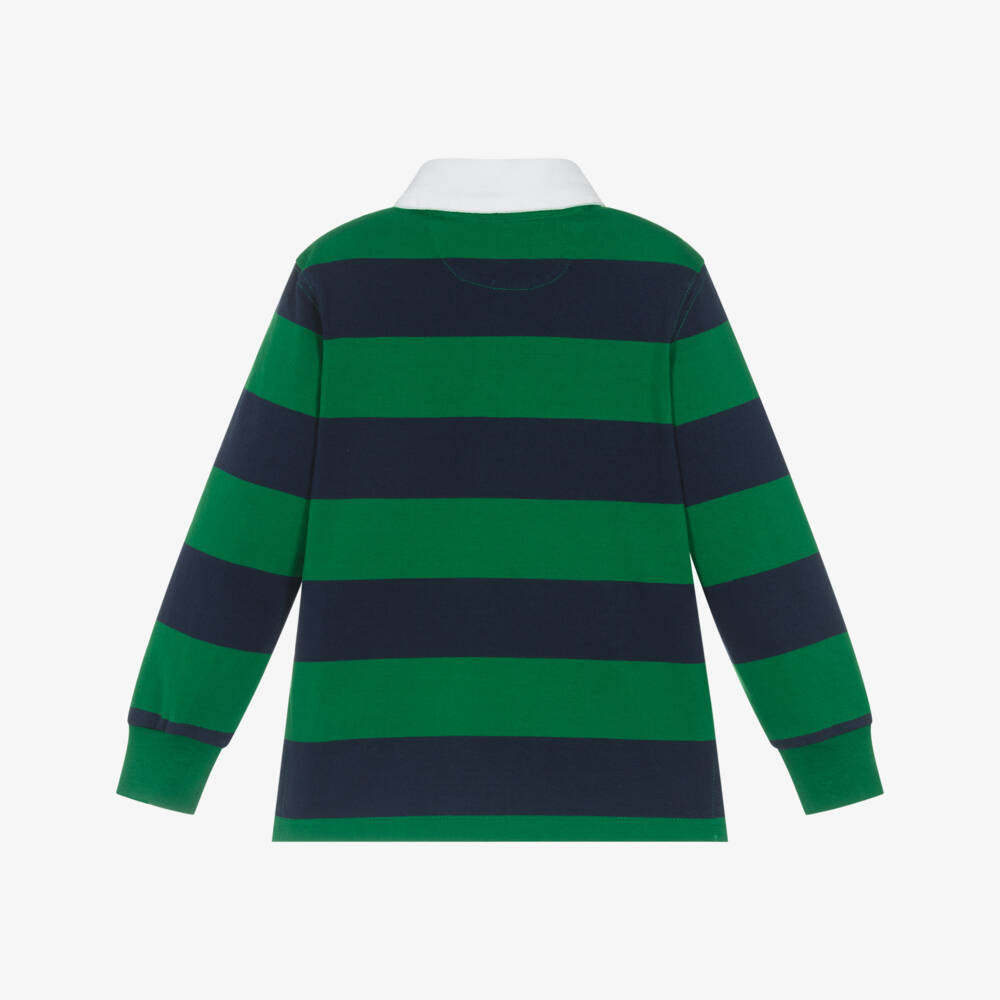 Ralph Lauren-Boys Green & Navy Blue Stripe Rugby Shirt | Childrensalon