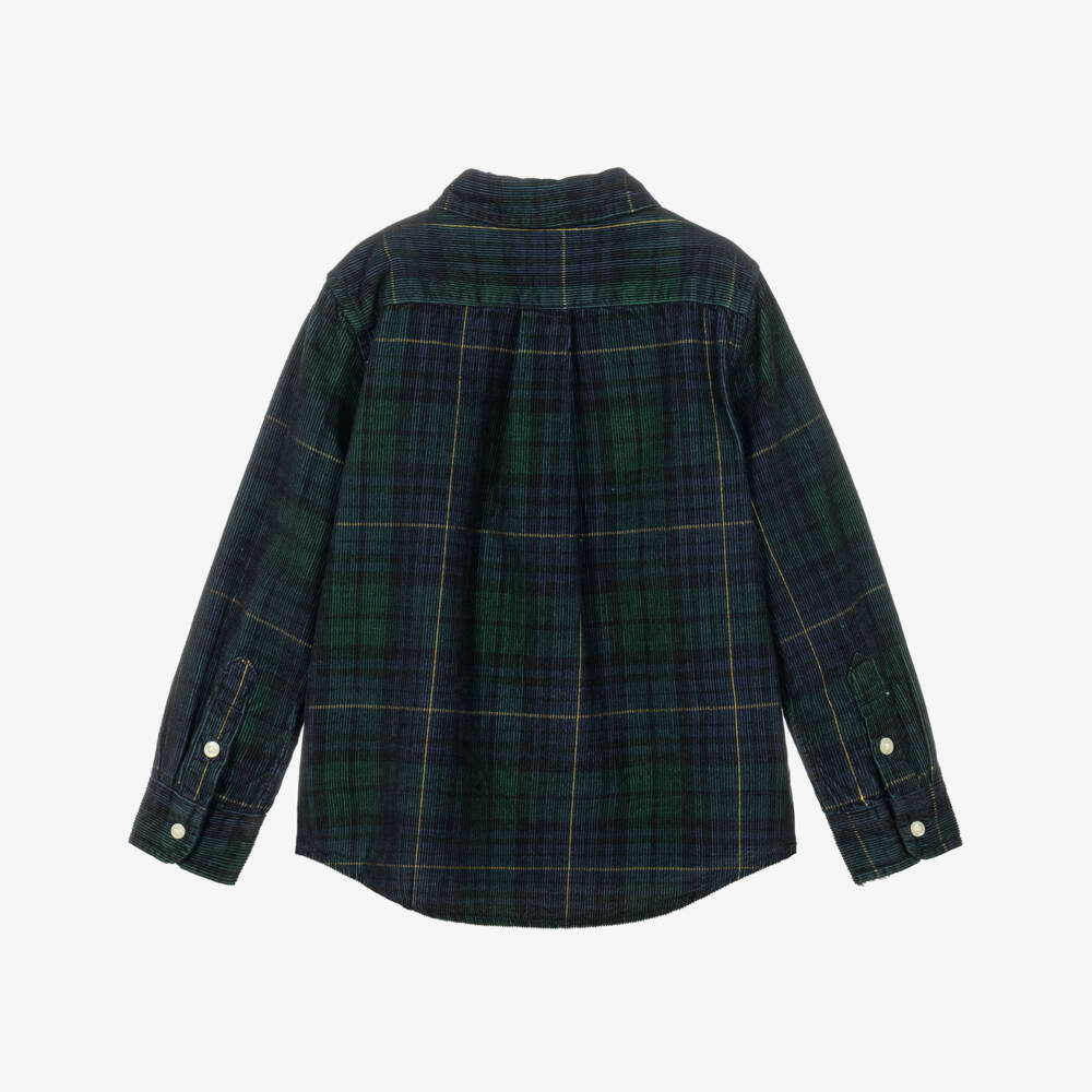 Ralph Lauren-Boys Green & Navy Blue Tartan Corduroy Shirt | Childrensalon