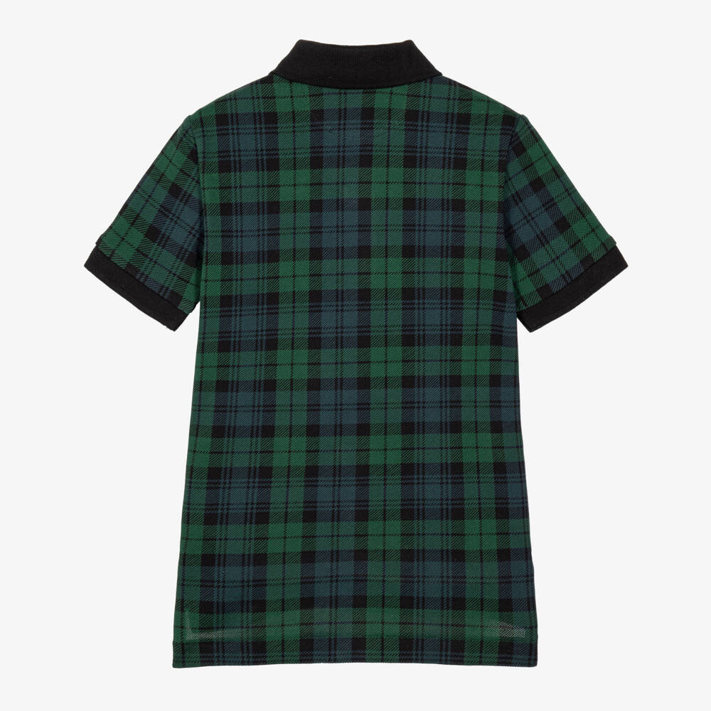 Ralph Lauren-Boys Green & Navy Tartan Piqué Polo Shirt | Childrensalon