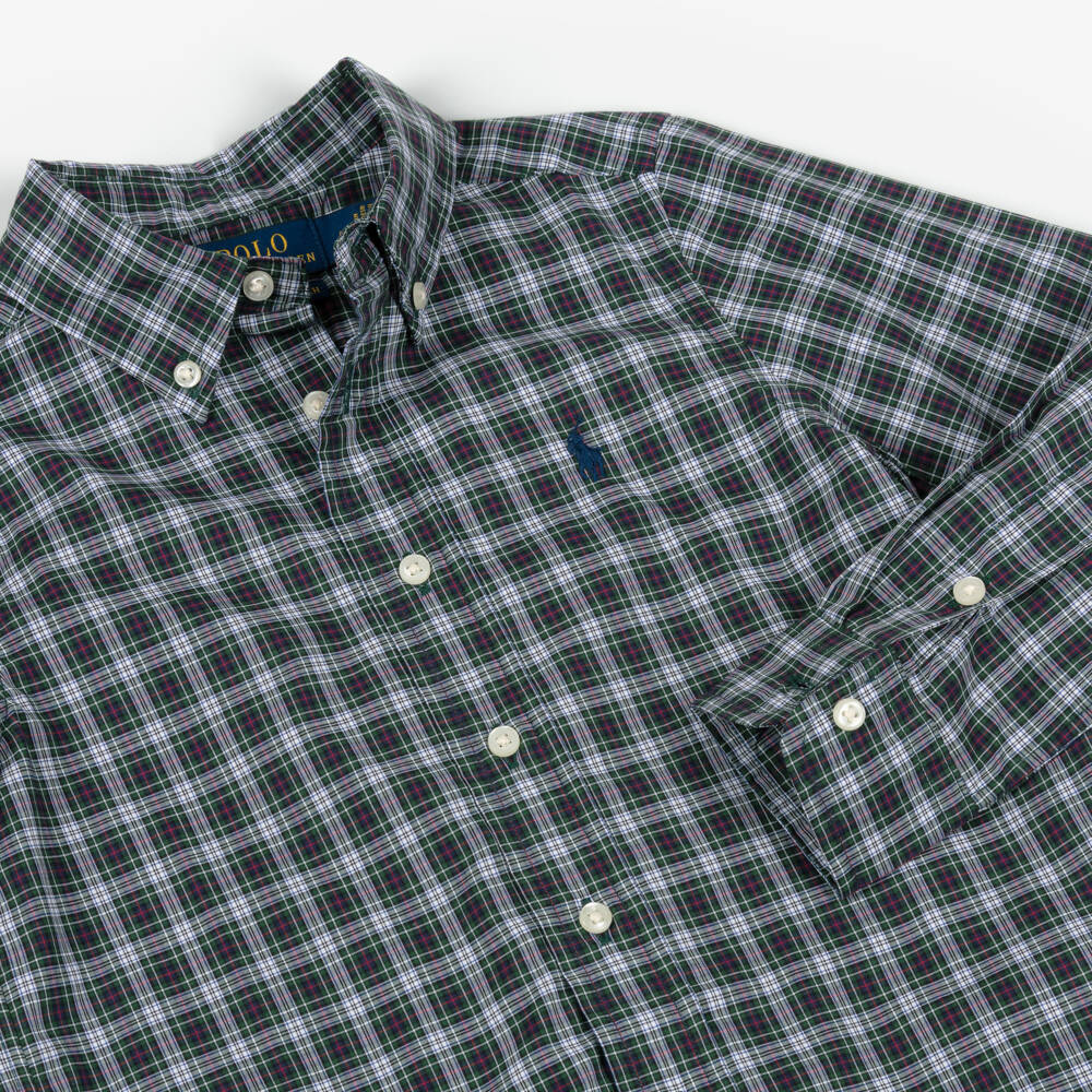 Ralph Lauren-Boys Green & Purple Checked Cotton Shirt | Childrensalon