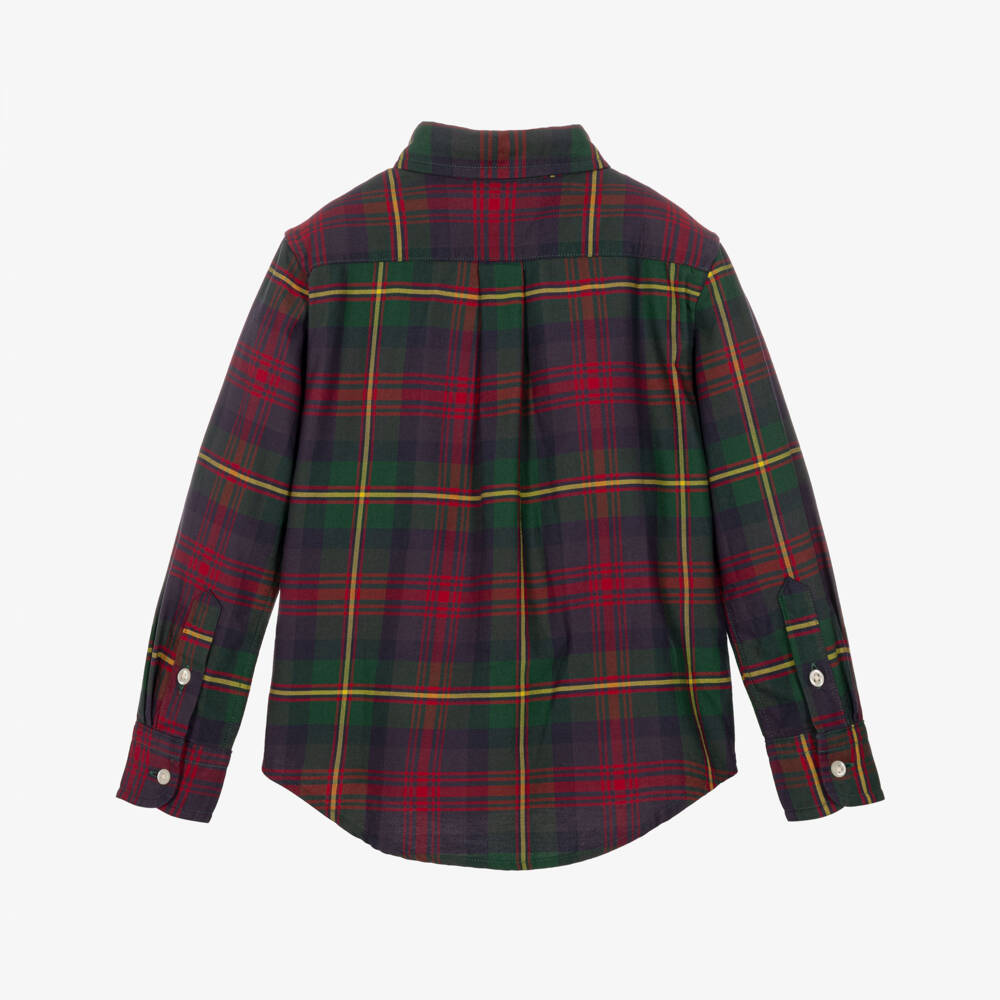 Ralph Lauren-Boys Green & Red Check Shirt in Oxford Cotton | Childrensalon