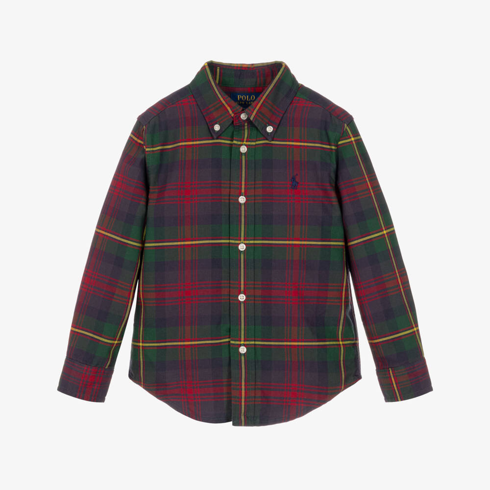 Ralph Lauren-Boys Green & Red Check Shirt in Oxford Cotton | Childrensalon