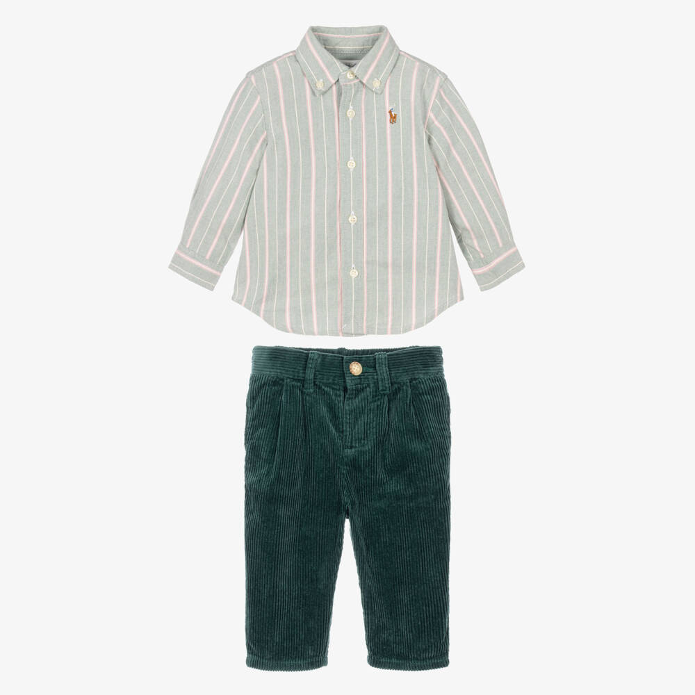 Ralph Lauren-Boys Green Shirt & Corduroy Trousers Set | Childrensalon