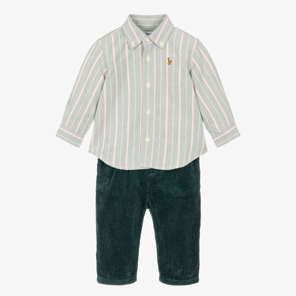 Ralph Lauren-Boys Green Shirt & Corduroy Trousers Set | Childrensalon