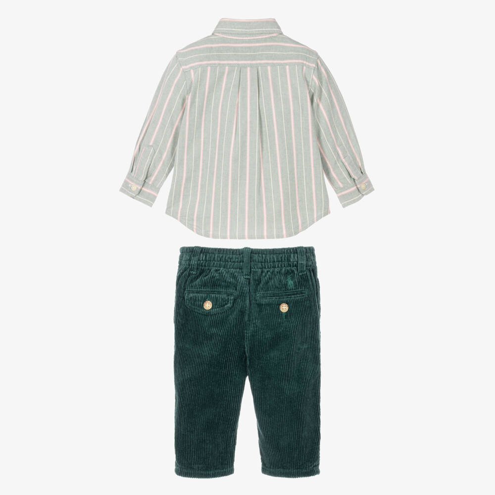 Ralph Lauren-Boys Green Shirt & Corduroy Trousers Set | Childrensalon